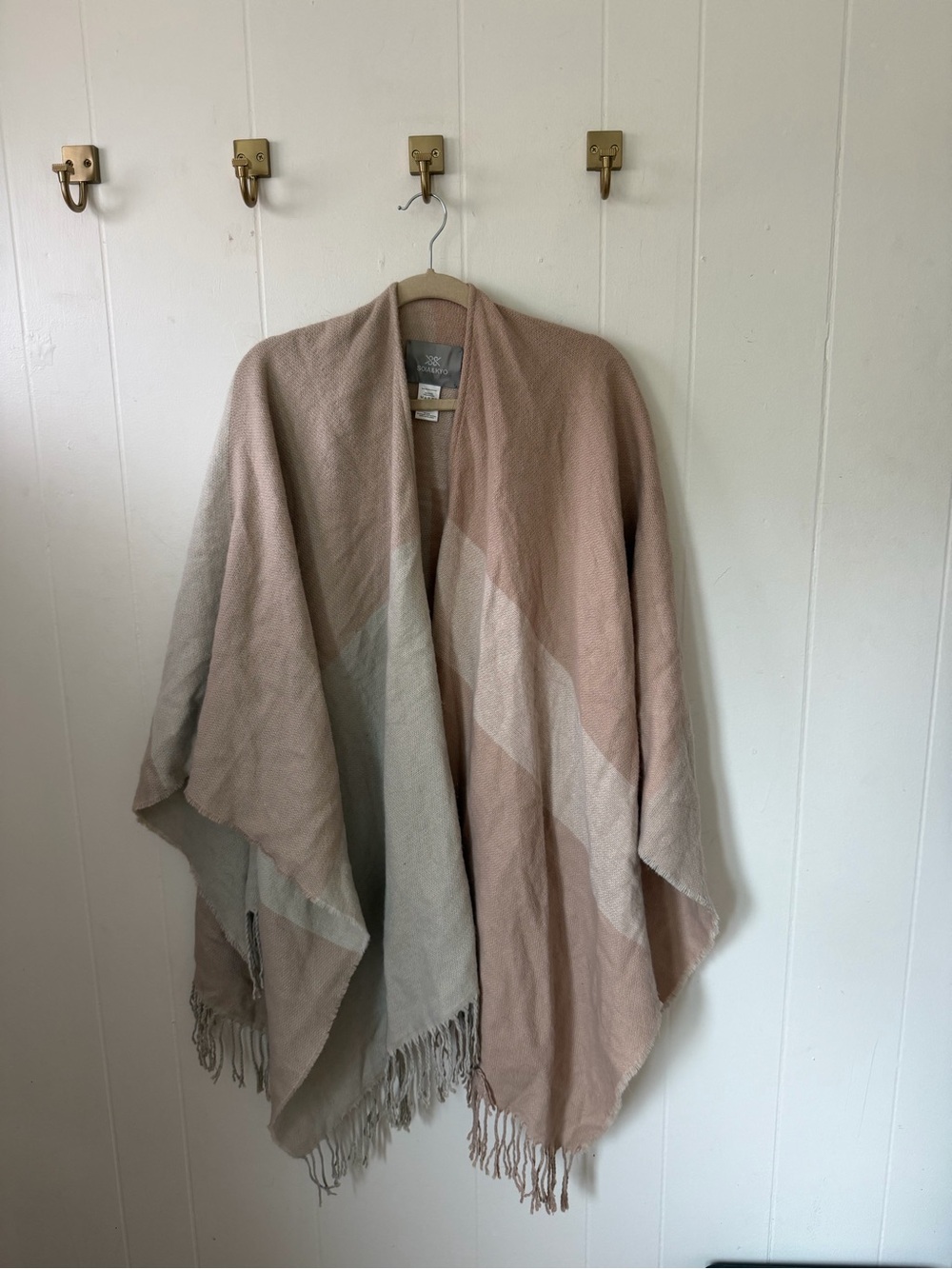 Soia & Kyo Taupe & Cream Fringe Wrap Cape